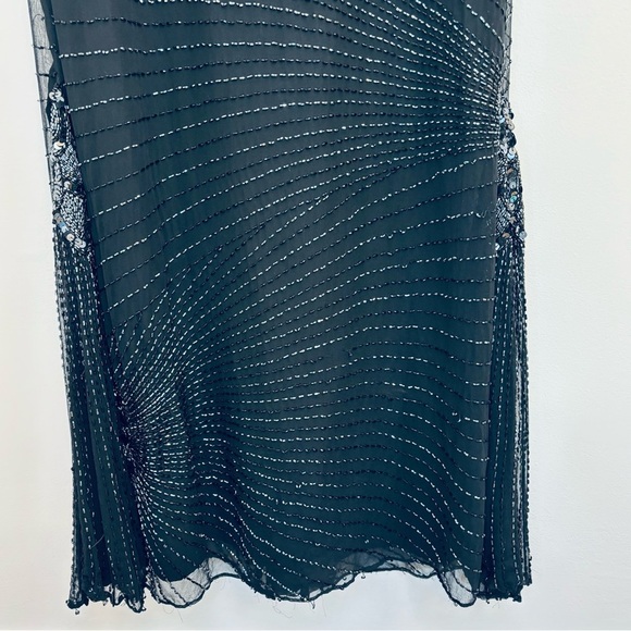 Vintage 80's Oleg Cassini Silk Beaded Sequined Long Evening Gown Black Size 8 - Picture 14 of 16